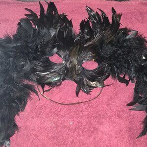 Mardi Gras Black Feathered Masquerade Mask